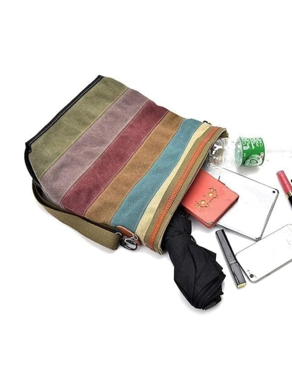 Women's Canvas Hobo Handbag, Multi-Color Tote Crossbody Bag - Picture 7 of 9